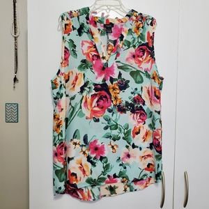 Mint Green Floral Sleeveless Top